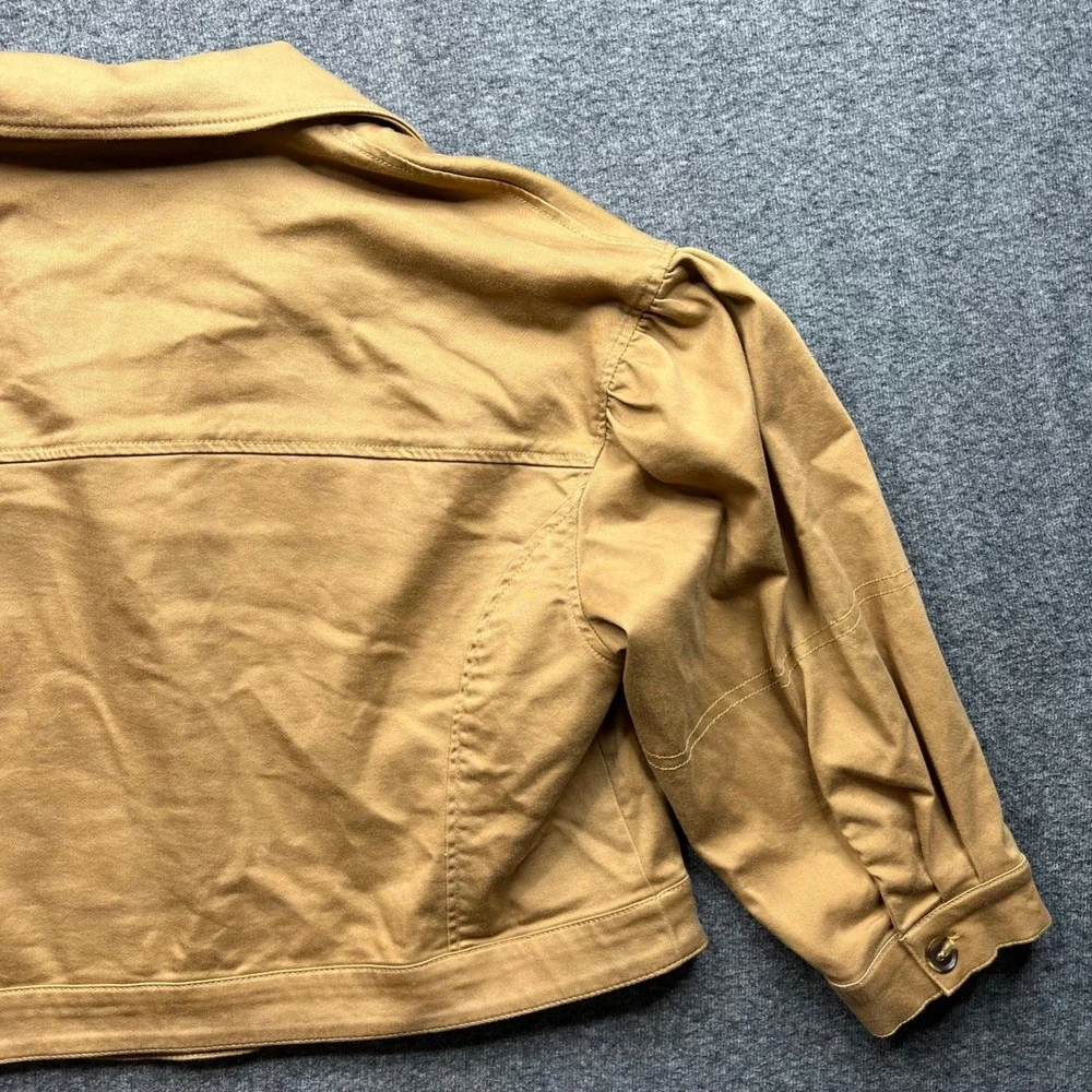 Lane Bryant Jacket Women 18 Tan Cropped Puff Shoulder Cotton Blend m91565